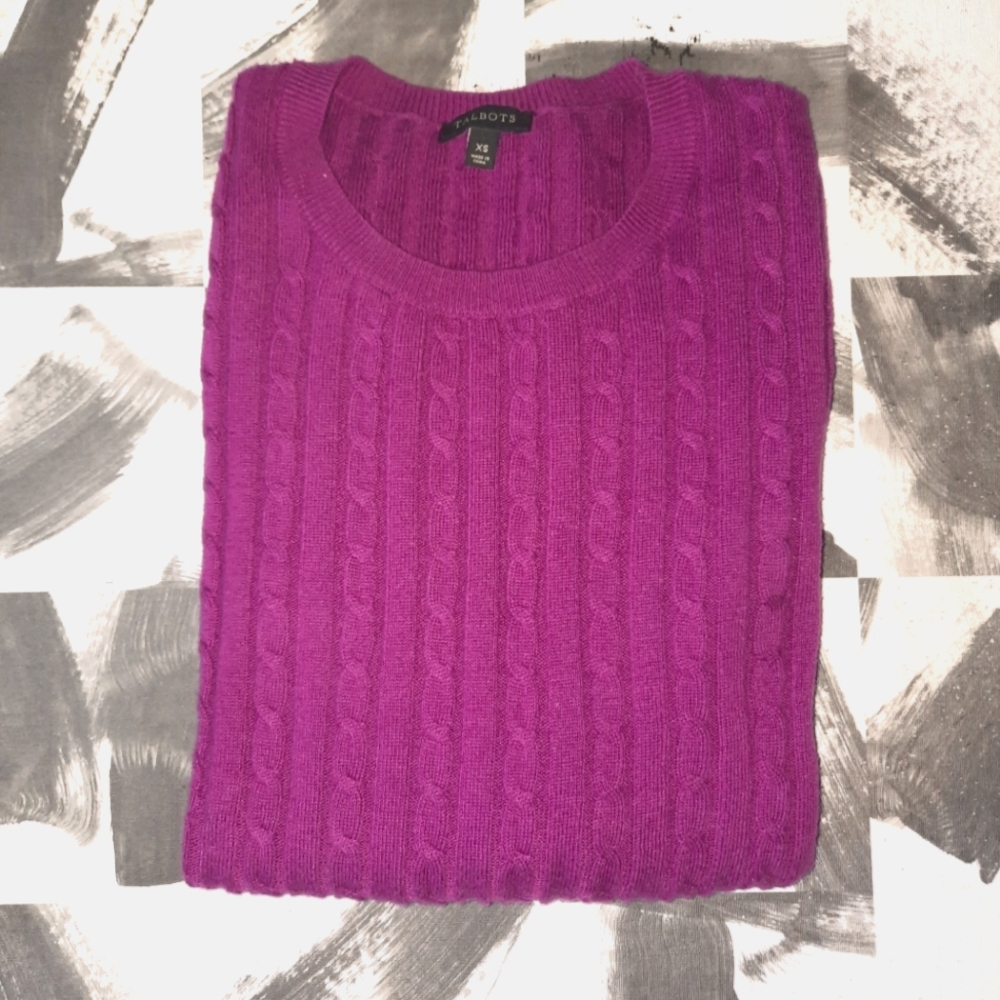 Talbots Fuscia Cable Knit Sweater NWOT size xsmall